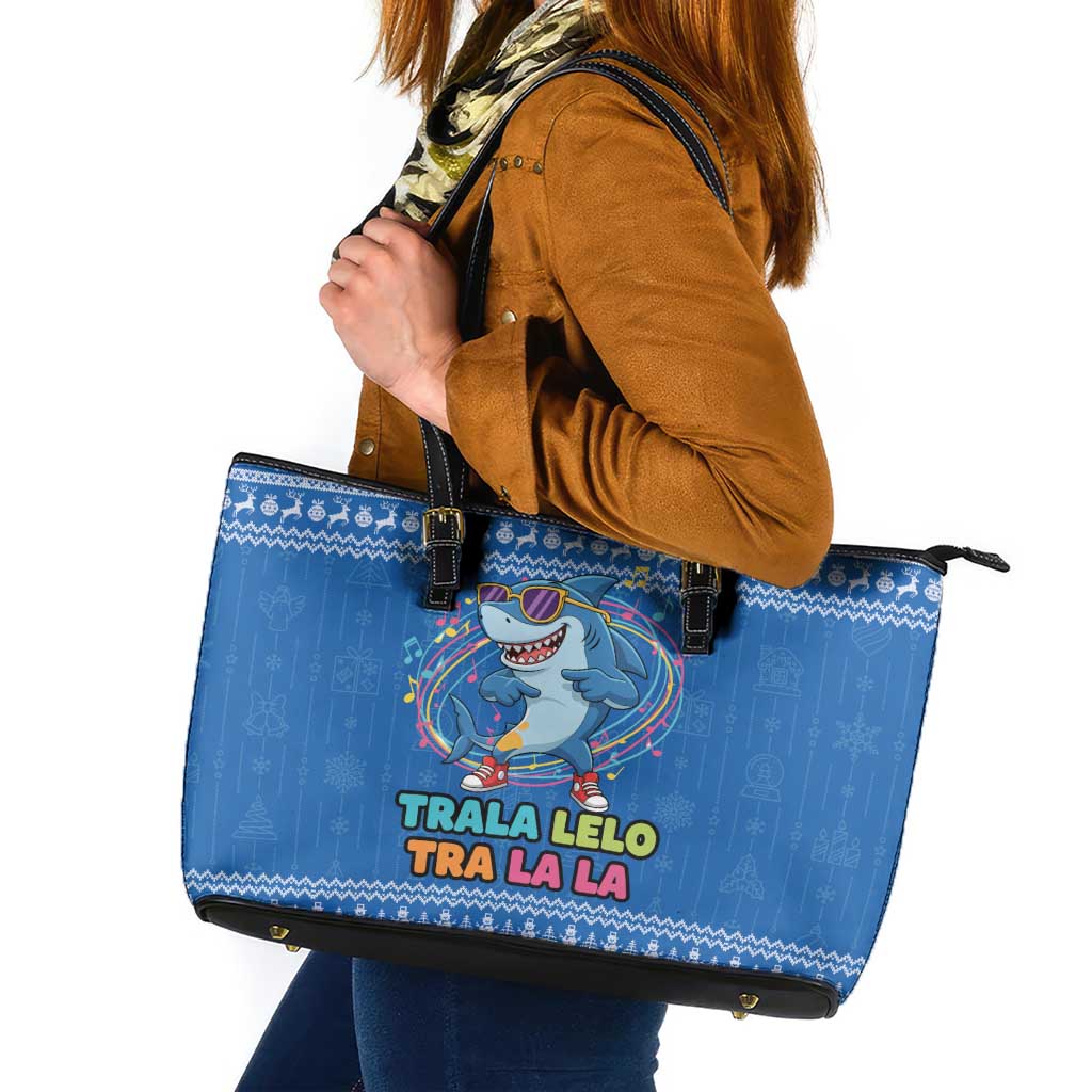 Brainrot Tralalero Tralala Shark Leather Tote Bag Christmas Funny - Wonder Print Shop