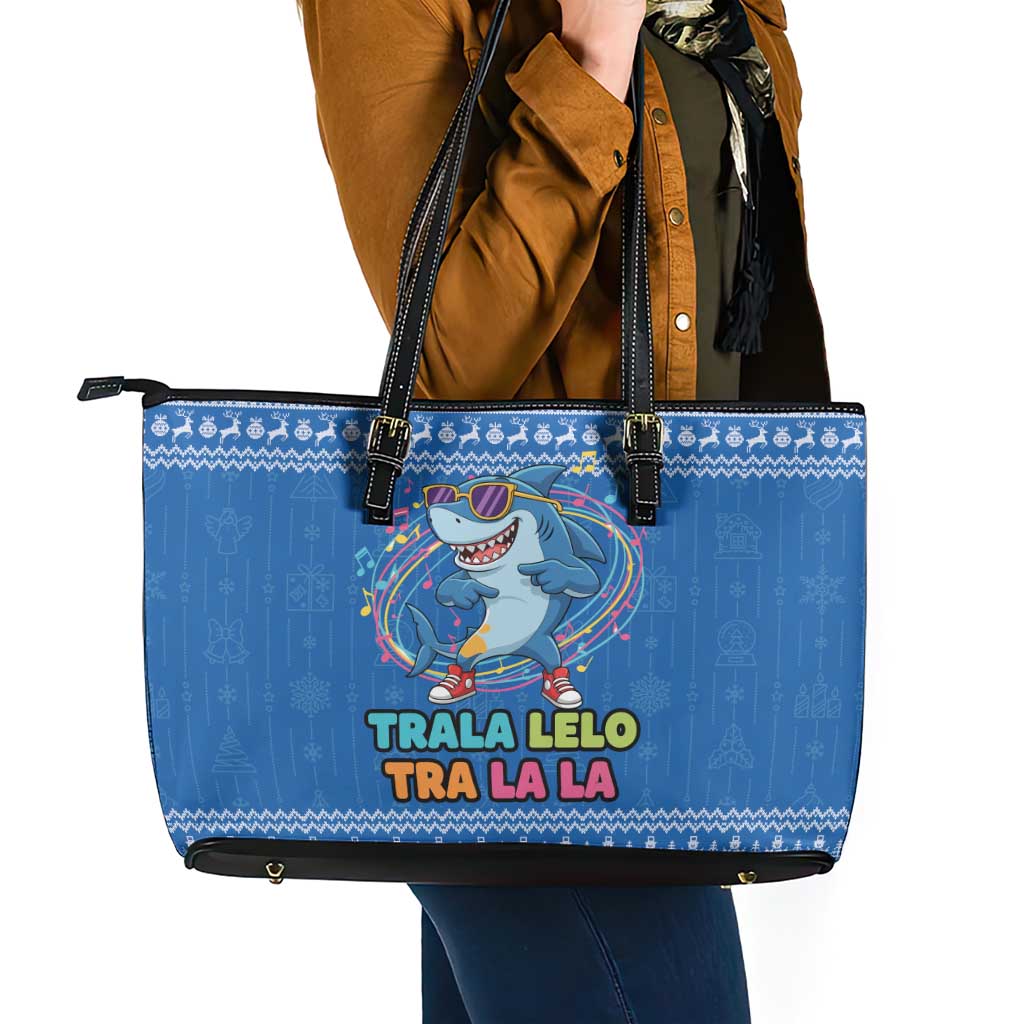 Brainrot Tralalero Tralala Shark Leather Tote Bag Christmas Funny - Wonder Print Shop