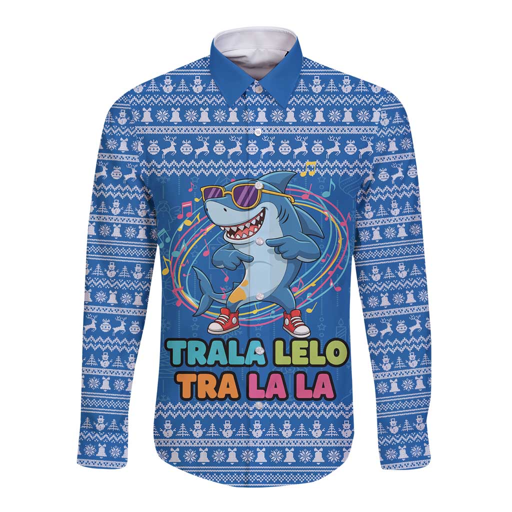 Brainrot Tralalero Tralala Shark Long Sleeve Button Shirt Christmas Funny - Wonder Print Shop