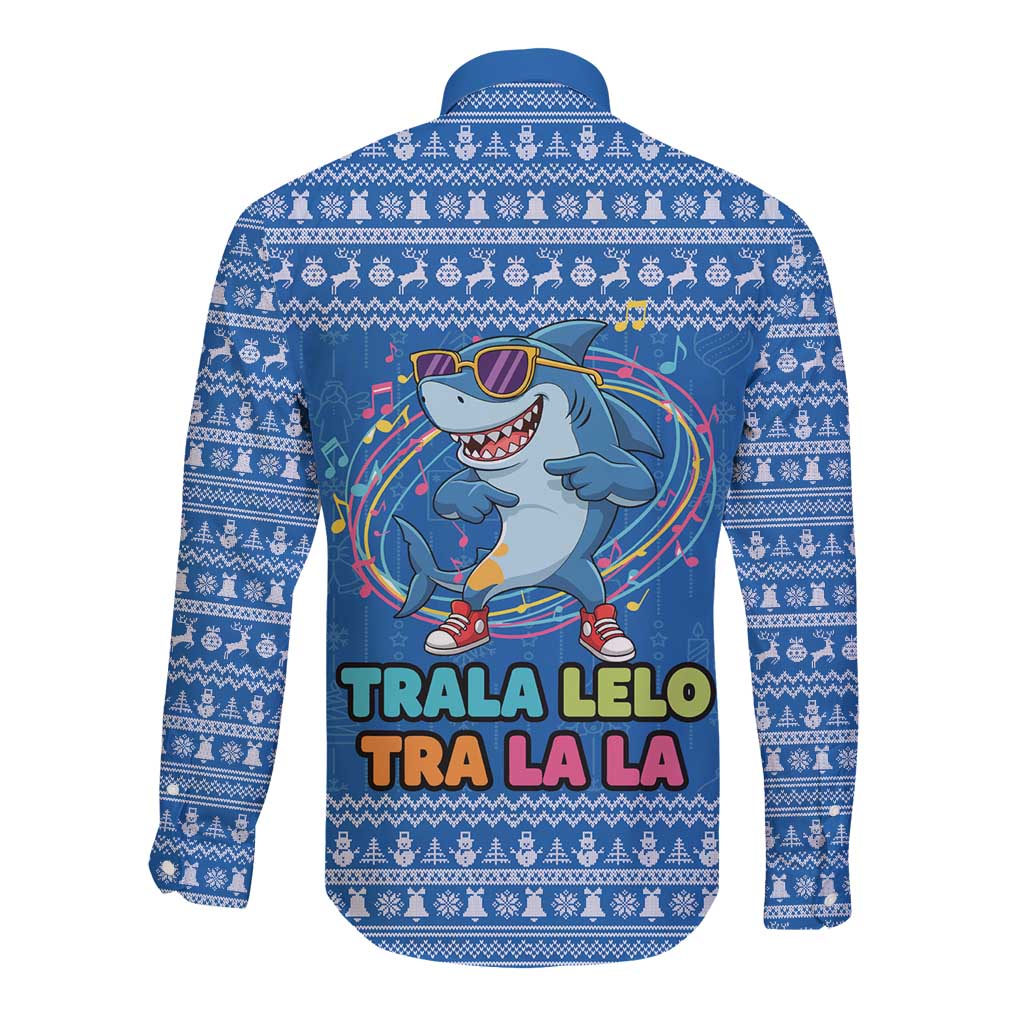 Brainrot Tralalero Tralala Shark Long Sleeve Button Shirt Christmas Funny - Wonder Print Shop
