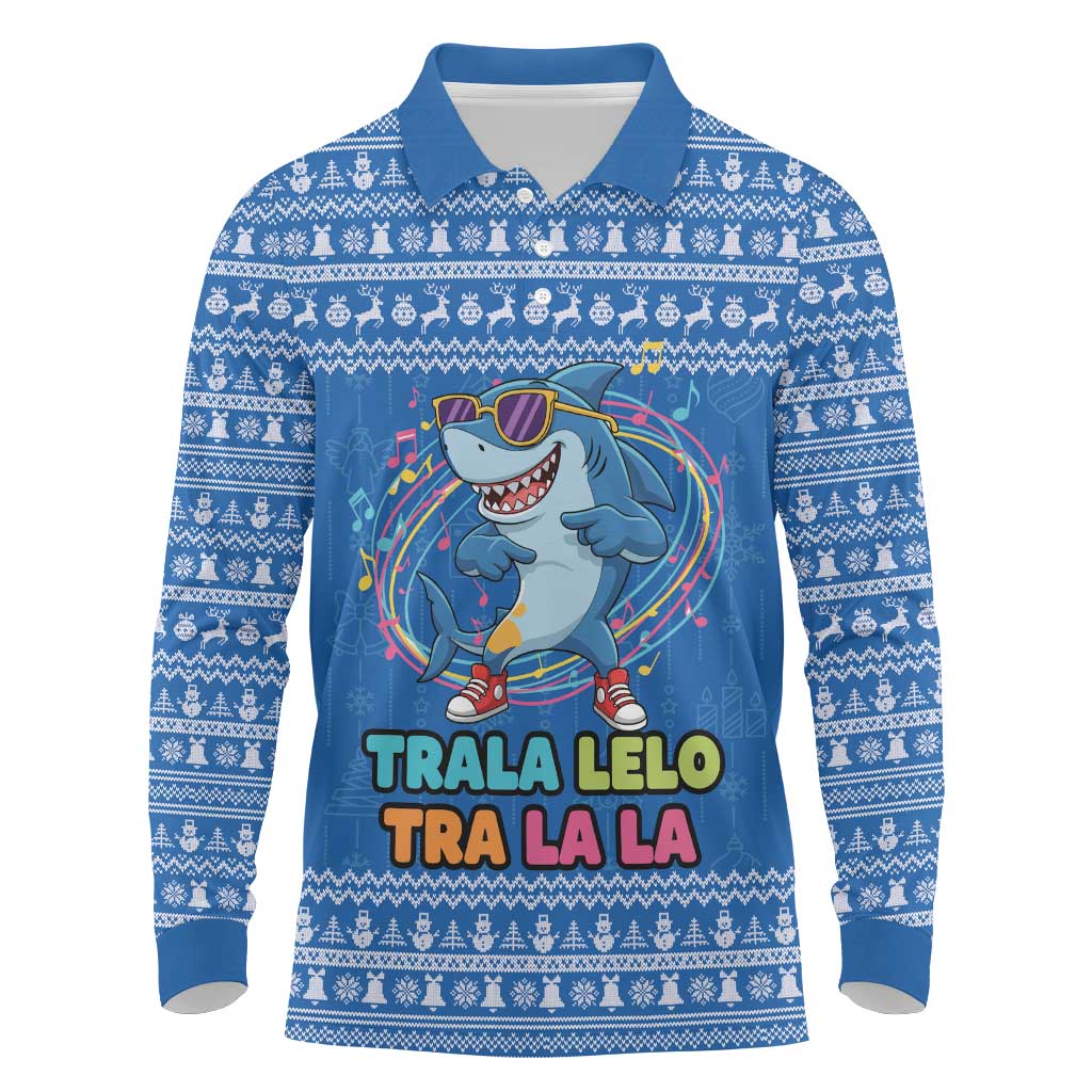 Brainrot Tralalero Tralala Shark Long Sleeve Polo Shirt Christmas Funny - Wonder Print Shop
