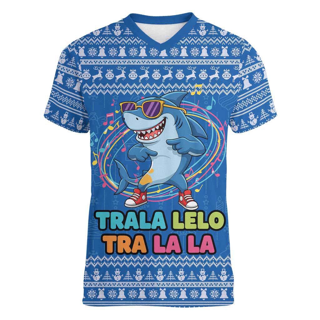 Brainrot Tralalero Tralala Shark Women V-Neck T-Shirt Christmas Funny - Wonder Print Shop