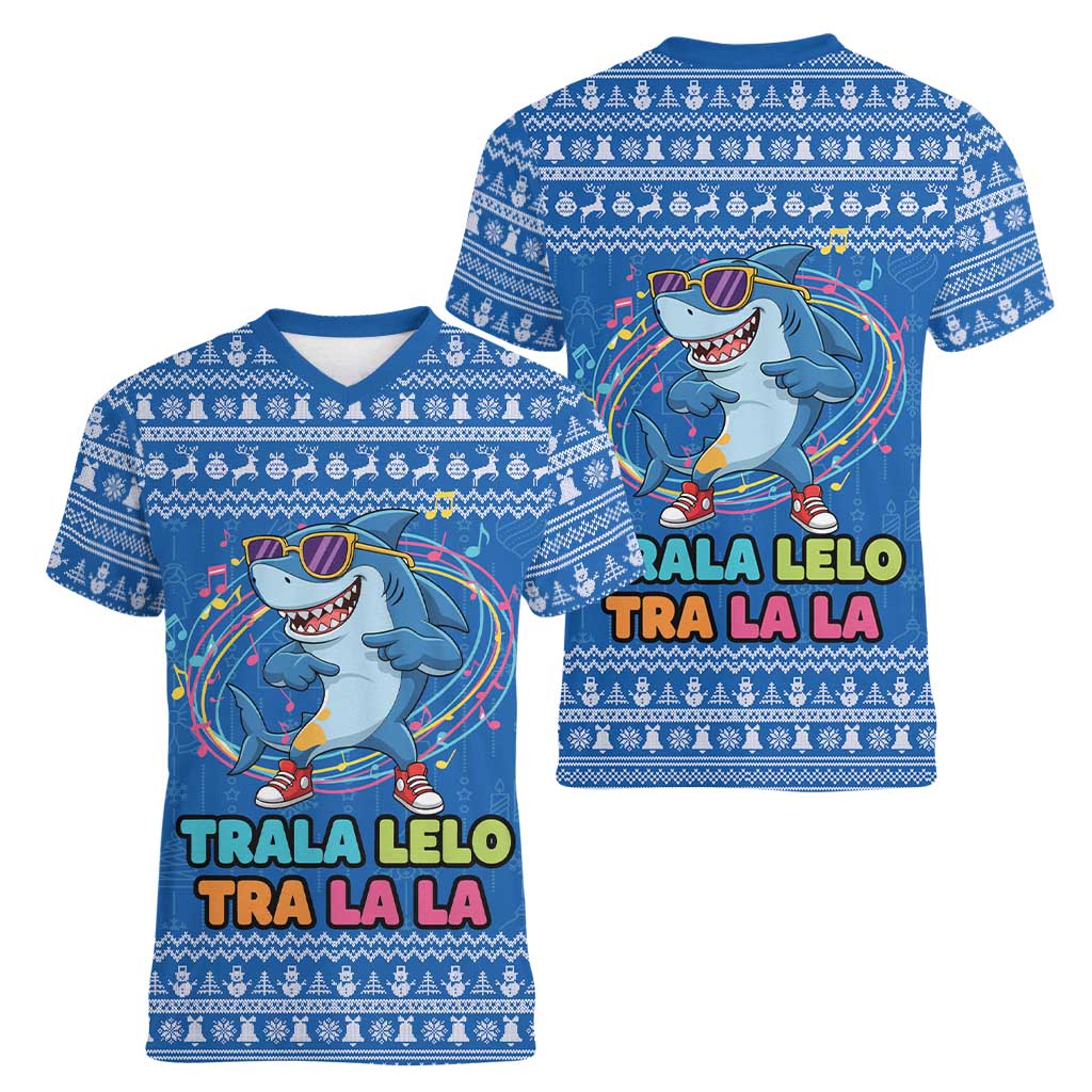 Brainrot Tralalero Tralala Shark Women V-Neck T-Shirt Christmas Funny - Wonder Print Shop