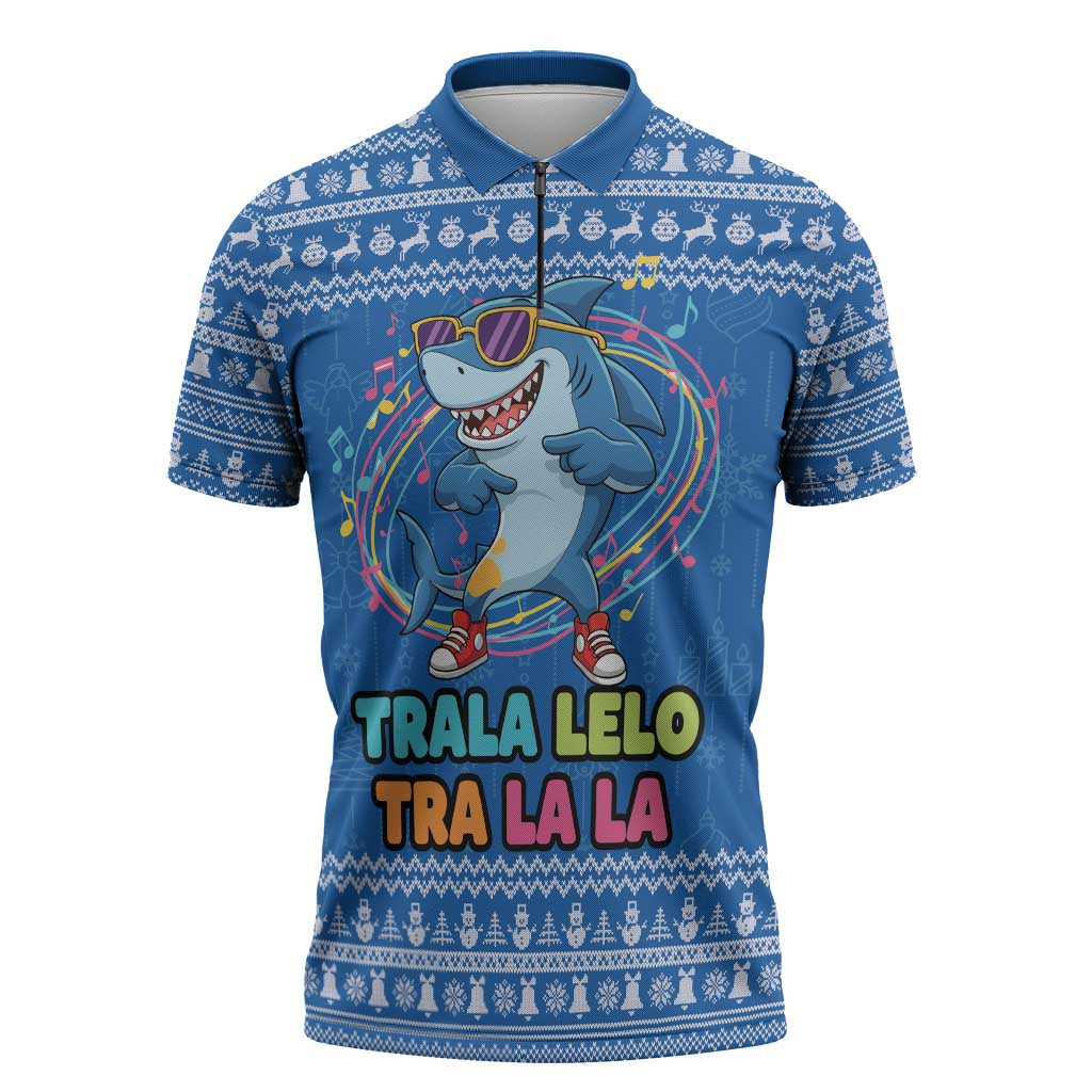 Brainrot Tralalero Tralala Shark Zipper Polo Shirt Christmas Funny - Wonder Print Shop
