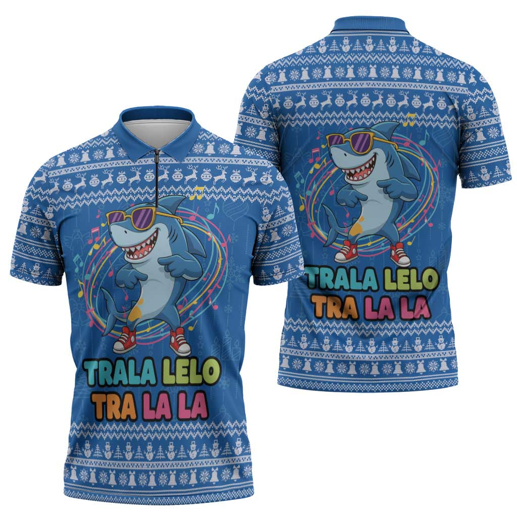 Brainrot Tralalero Tralala Shark Zipper Polo Shirt Christmas Funny - Wonder Print Shop