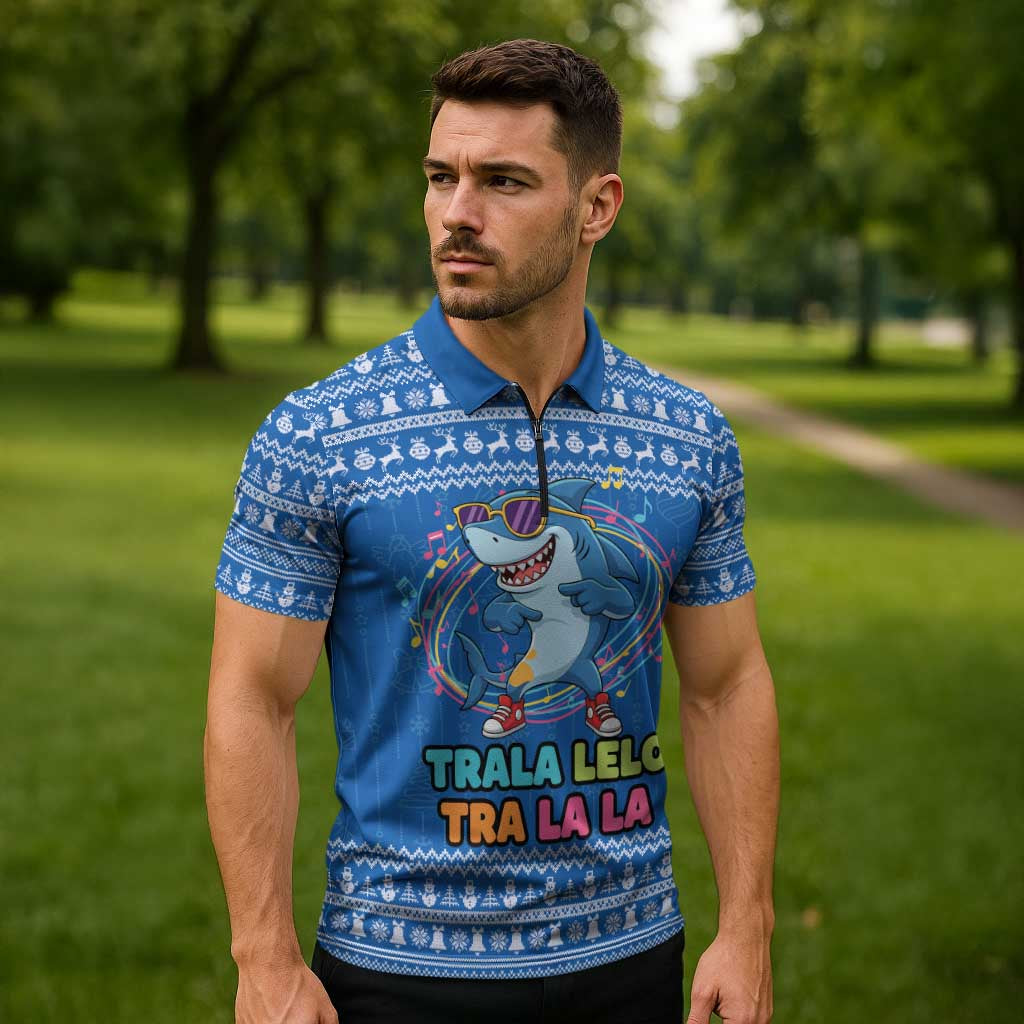 Brainrot Tralalero Tralala Shark Zipper Polo Shirt Christmas Funny - Wonder Print Shop