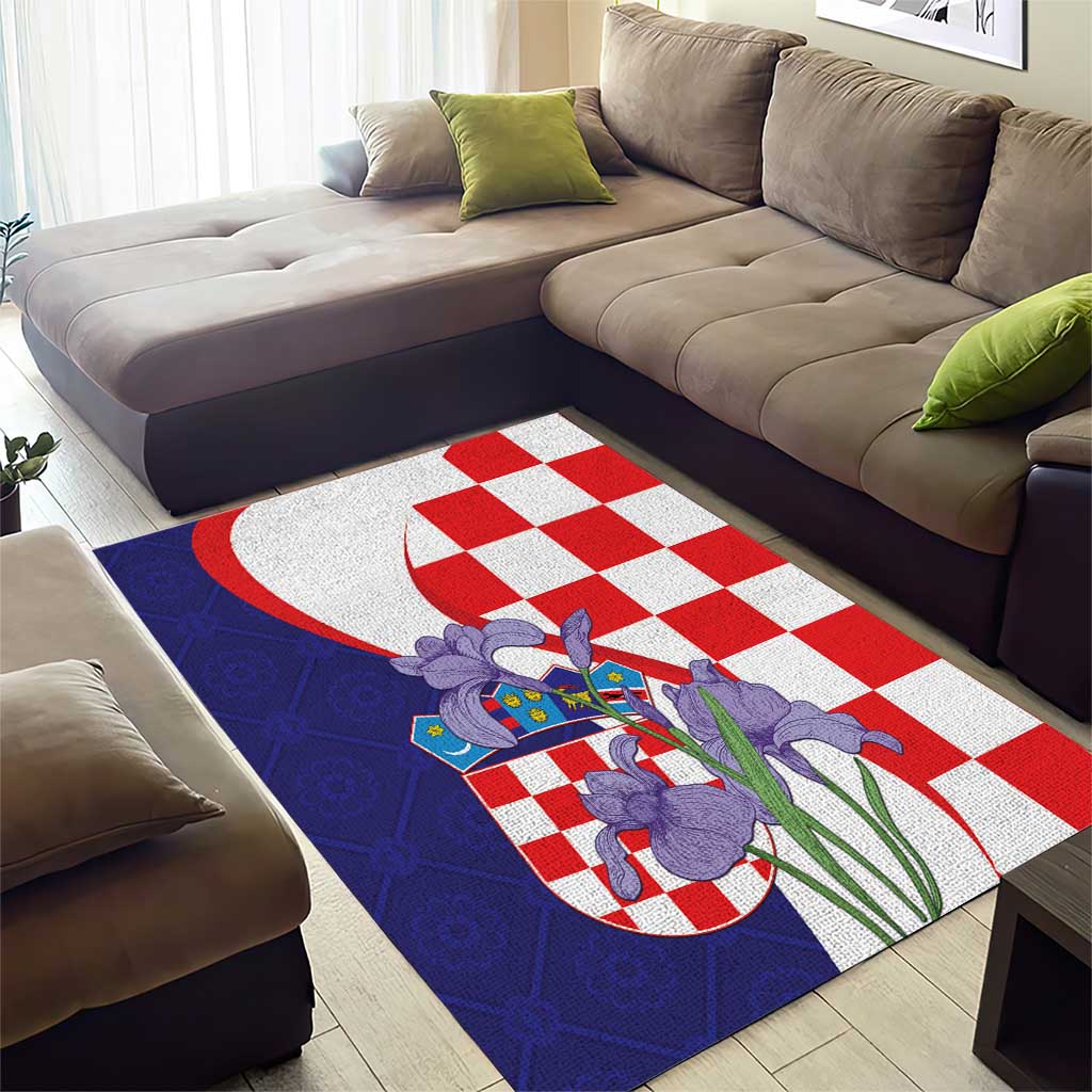 Croatia Hrvatska Checkerboard Area Rug Coat Of Arms With Iris Croatica