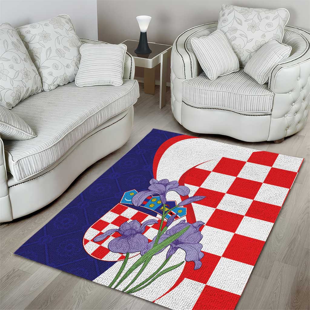 Croatia Hrvatska Checkerboard Area Rug Coat Of Arms With Iris Croatica
