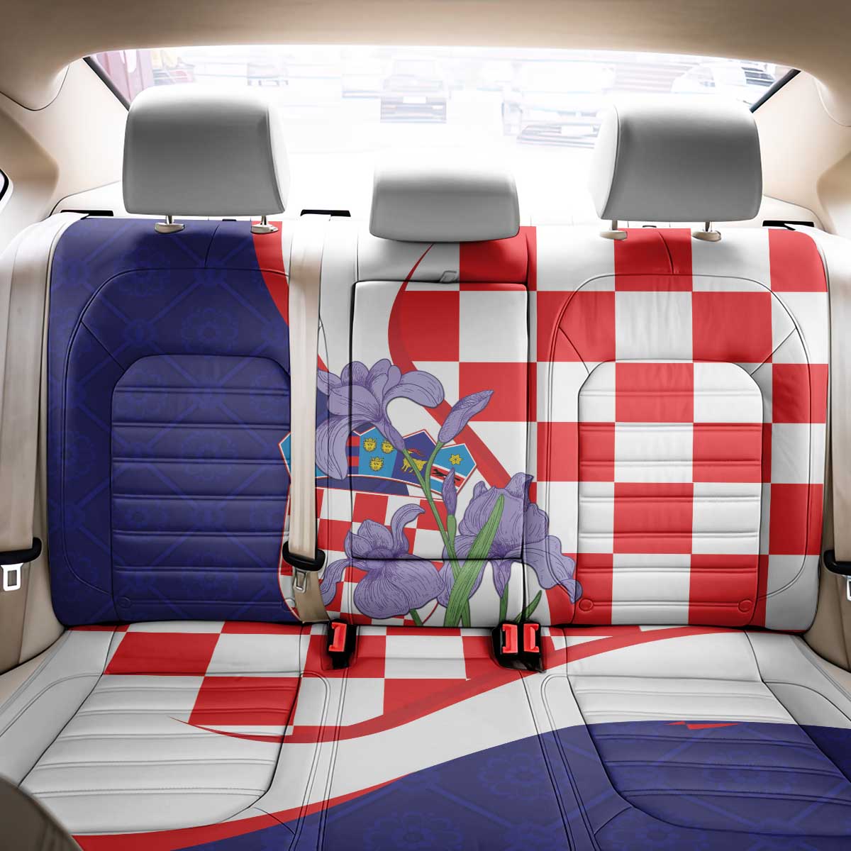 Croatia Hrvatska Checkerboard Back Car Seat Cover Coat Of Arms With Iris Croatica