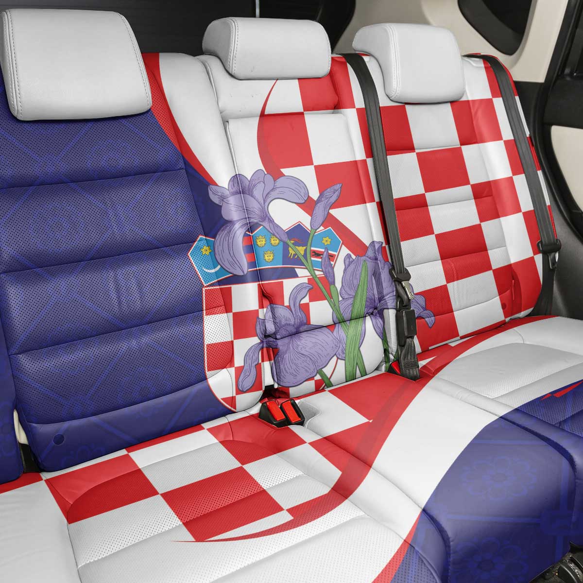 Croatia Hrvatska Checkerboard Back Car Seat Cover Coat Of Arms With Iris Croatica