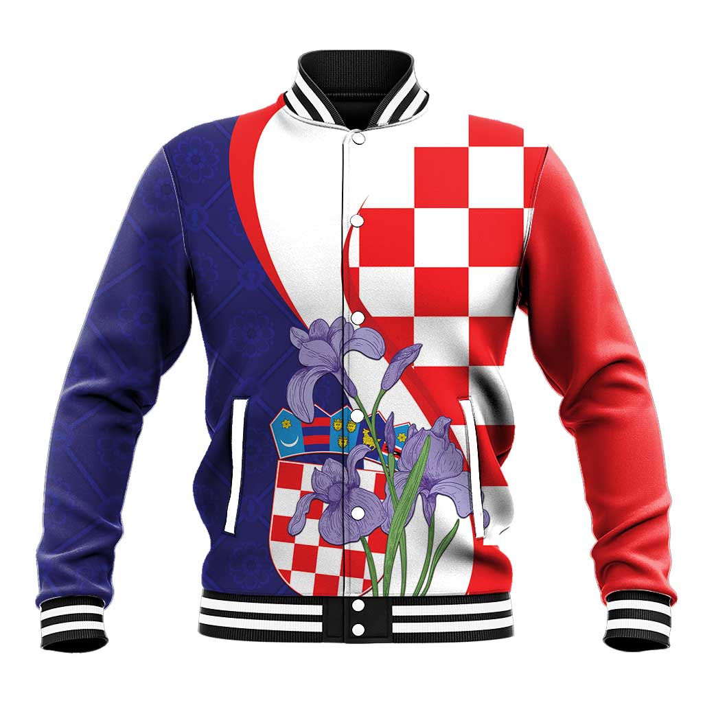 Croatia Hrvatska Checkerboard Baseball Jacket Coat Of Arms With Iris Croatica