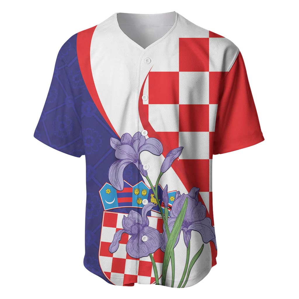 Croatia Hrvatska Checkerboard Baseball Jersey Coat Of Arms With Iris Croatica