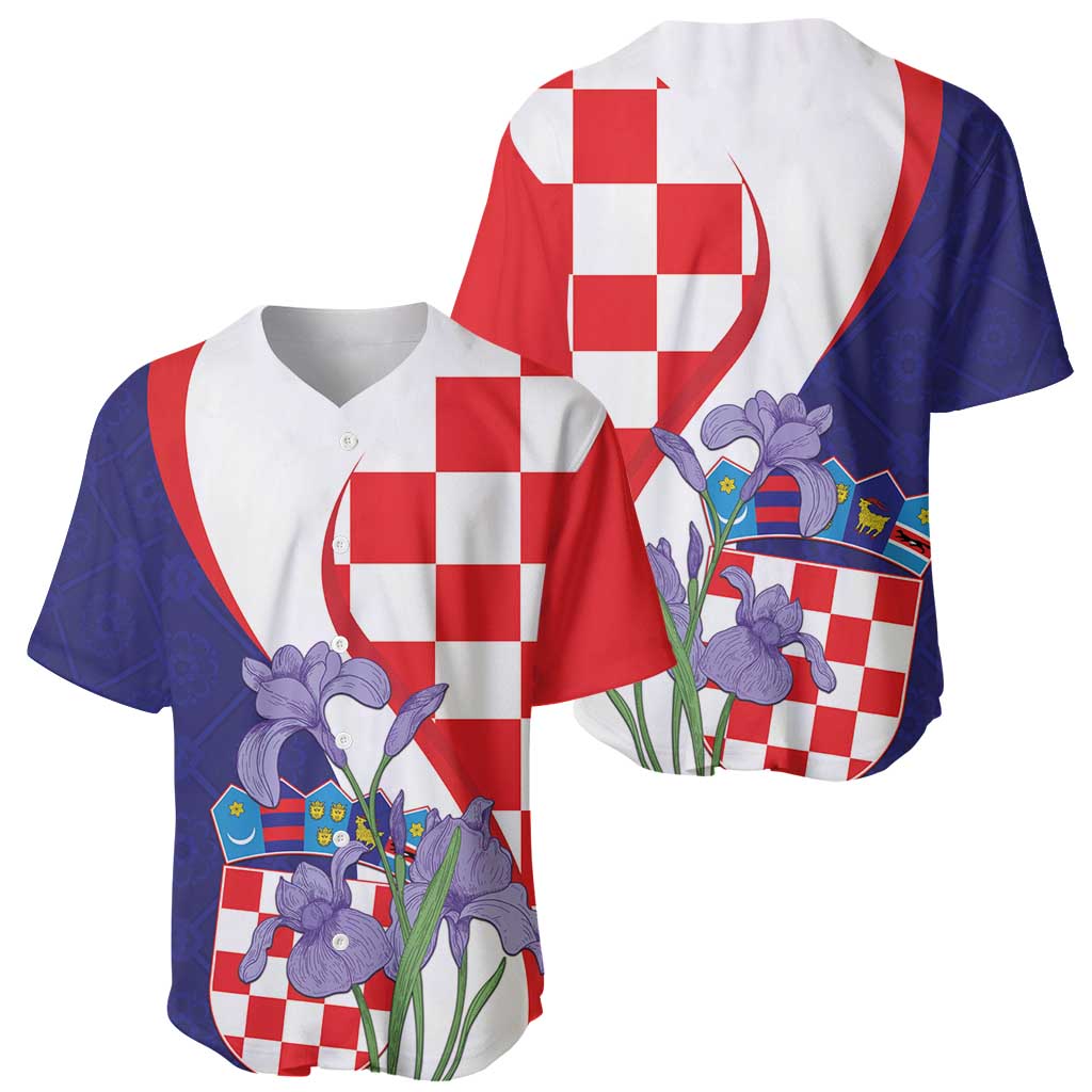 Croatia Hrvatska Checkerboard Baseball Jersey Coat Of Arms With Iris Croatica