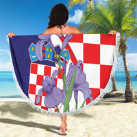 Croatia Hrvatska Checkerboard Beach Blanket Coat Of Arms With Iris Croatica