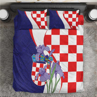 Croatia Hrvatska Checkerboard Bedding Set Coat Of Arms With Iris Croatica