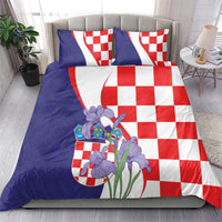 Croatia Hrvatska Checkerboard Bedding Set Coat Of Arms With Iris Croatica