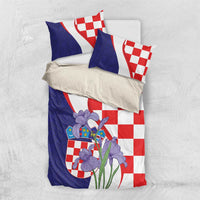 Croatia Hrvatska Checkerboard Bedding Set Coat Of Arms With Iris Croatica