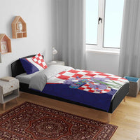 Croatia Hrvatska Checkerboard Bedding Set Coat Of Arms With Iris Croatica