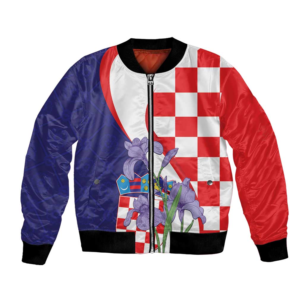 Croatia Hrvatska Checkerboard Bomber Jacket Coat Of Arms With Iris Croatica