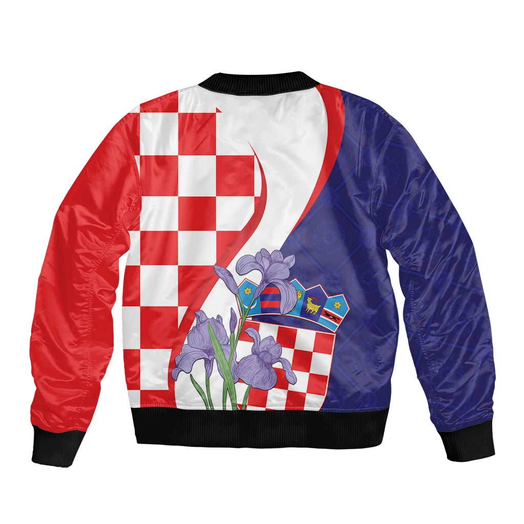 Croatia Hrvatska Checkerboard Bomber Jacket Coat Of Arms With Iris Croatica