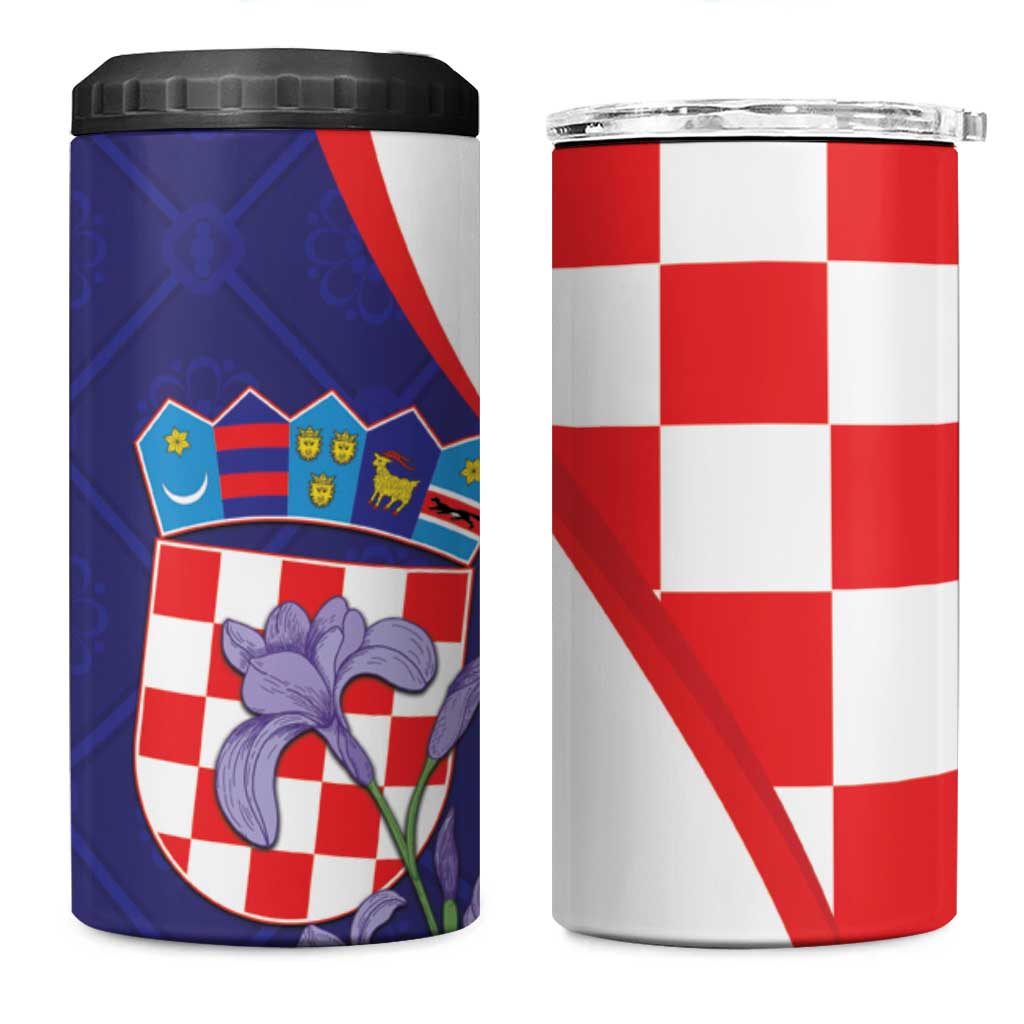 Croatia Hrvatska Checkerboard 4 in 1 Can Cooler Tumbler Coat Of Arms With Iris Croatica
