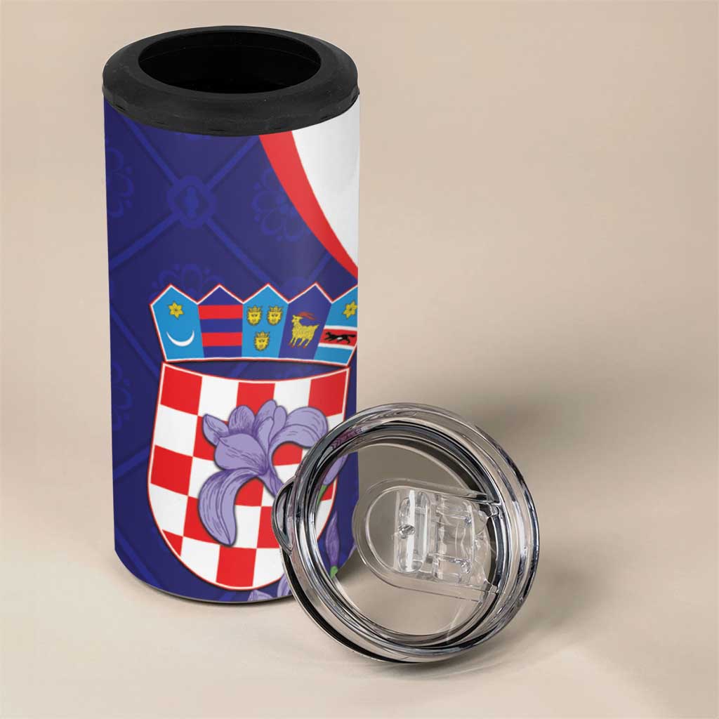 Croatia Hrvatska Checkerboard 4 in 1 Can Cooler Tumbler Coat Of Arms With Iris Croatica