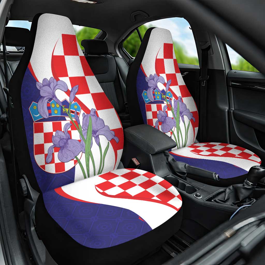 Croatia Hrvatska Checkerboard Car Seat Cover Coat Of Arms With Iris Croatica