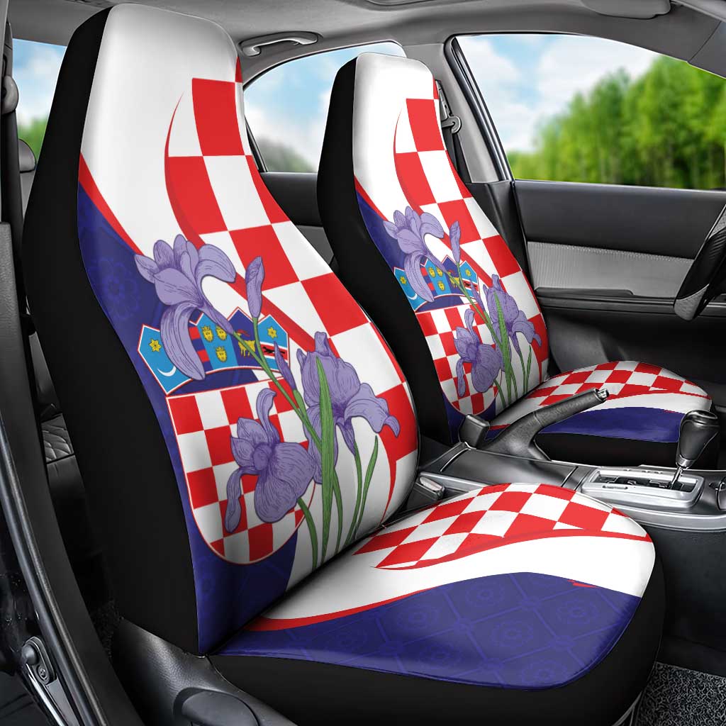 Croatia Hrvatska Checkerboard Car Seat Cover Coat Of Arms With Iris Croatica