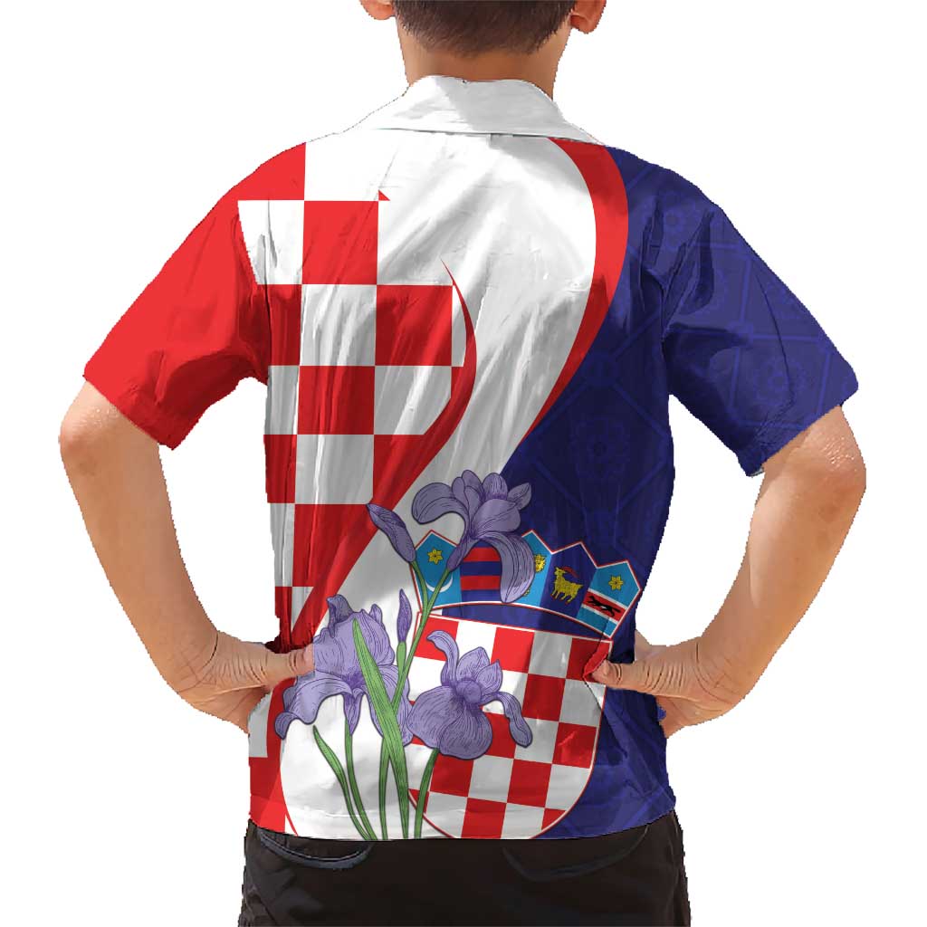 Croatia Hrvatska Checkerboard Family Matching Short Sleeve Bodycon Dress and Hawaiian Shirt Coat Of Arms With Iris Croatica
