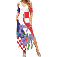 Croatia Hrvatska Checkerboard Family Matching Summer Maxi Dress and Hawaiian Shirt Coat Of Arms With Iris Croatica