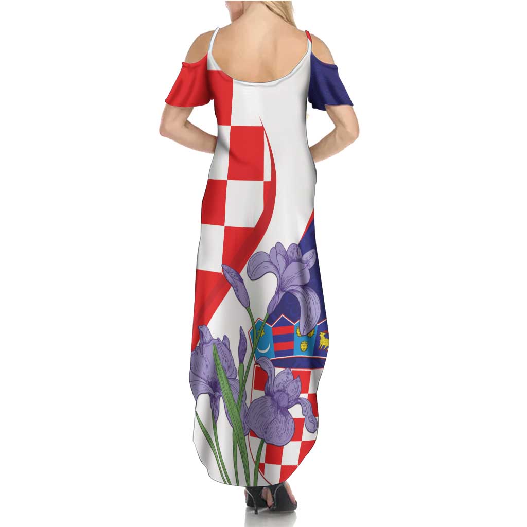 Croatia Hrvatska Checkerboard Family Matching Summer Maxi Dress and Hawaiian Shirt Coat Of Arms With Iris Croatica