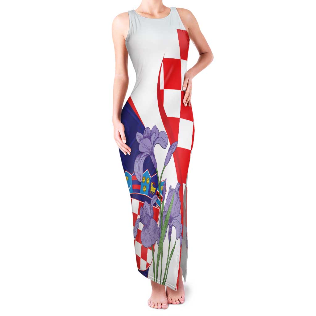 Croatia Hrvatska Checkerboard Family Matching Tank Maxi Dress and Hawaiian Shirt Coat Of Arms With Iris Croatica