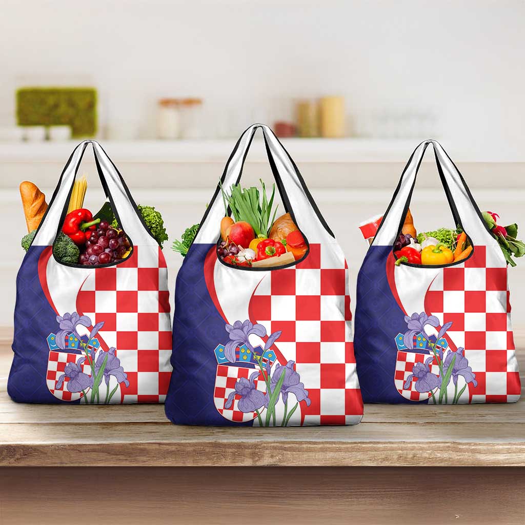 Croatia Hrvatska Checkerboard Grocery Bag Coat Of Arms With Iris Croatica