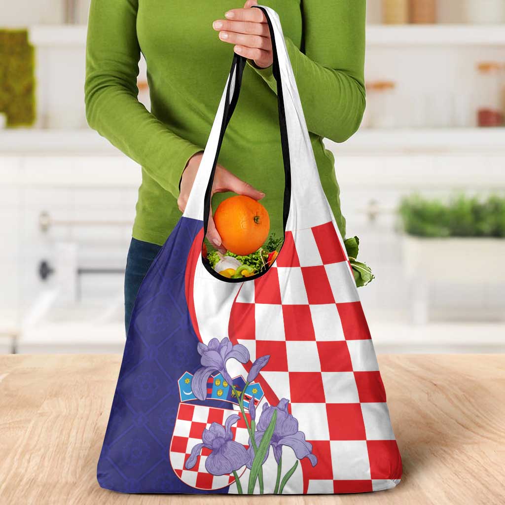 Croatia Hrvatska Checkerboard Grocery Bag Coat Of Arms With Iris Croatica