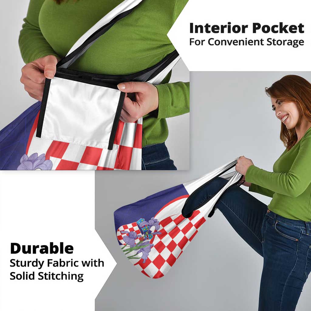 Croatia Hrvatska Checkerboard Grocery Bag Coat Of Arms With Iris Croatica