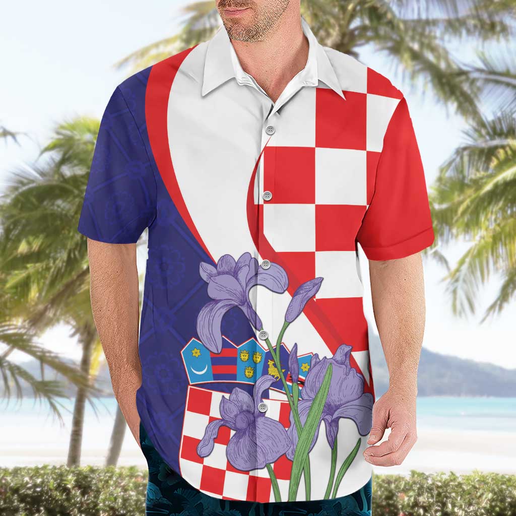 Croatia Hrvatska Checkerboard Hawaiian Shirt Coat Of Arms With Iris Croatica
