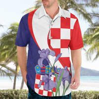 Croatia Hrvatska Checkerboard Hawaiian Shirt Coat Of Arms With Iris Croatica