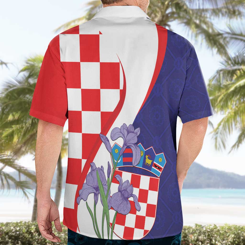 Croatia Hrvatska Checkerboard Hawaiian Shirt Coat Of Arms With Iris Croatica