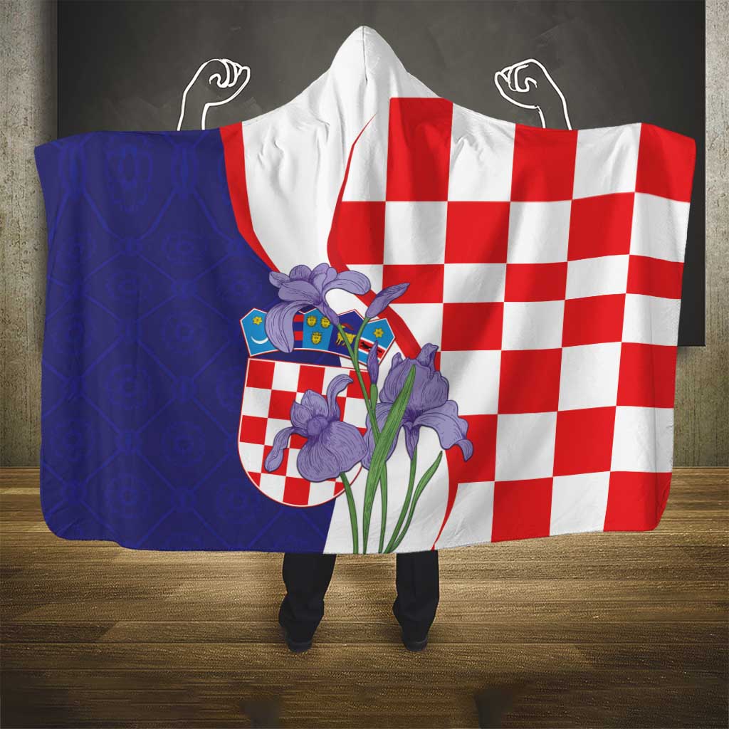 Croatia Hrvatska Checkerboard Hooded Blanket Coat Of Arms With Iris Croatica