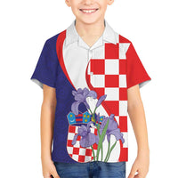 Croatia Hrvatska Checkerboard Kid Hawaiian Shirt Coat Of Arms With Iris Croatica