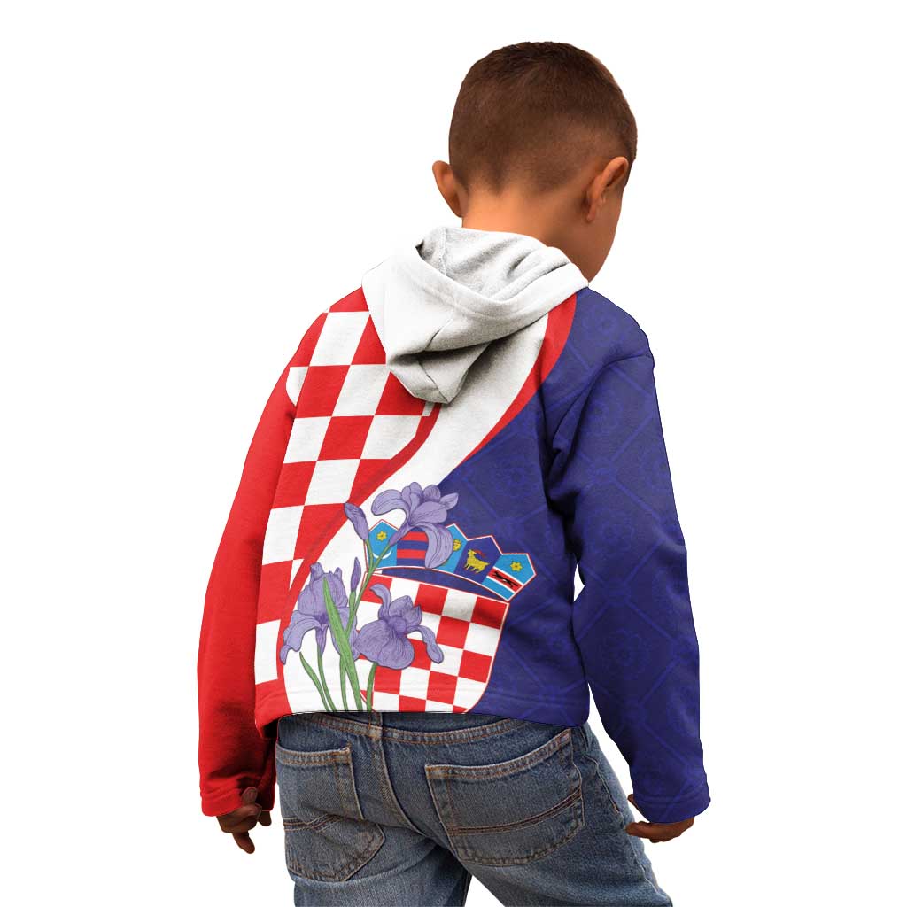 Croatia Hrvatska Checkerboard Kid Hoodie Coat Of Arms With Iris Croatica