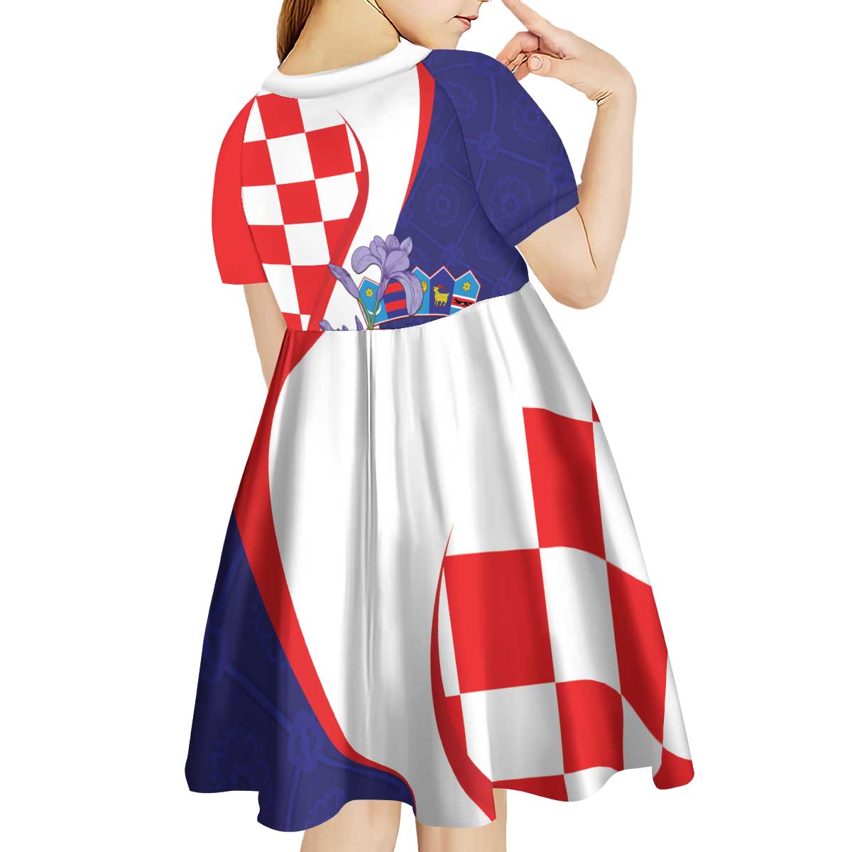 Croatia Hrvatska Checkerboard Kid Short Sleeve Dress Coat Of Arms With Iris Croatica