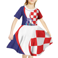 Croatia Hrvatska Checkerboard Kid Short Sleeve Dress Coat Of Arms With Iris Croatica