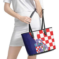 Croatia Hrvatska Checkerboard Leather Tote Bag Coat Of Arms With Iris Croatica