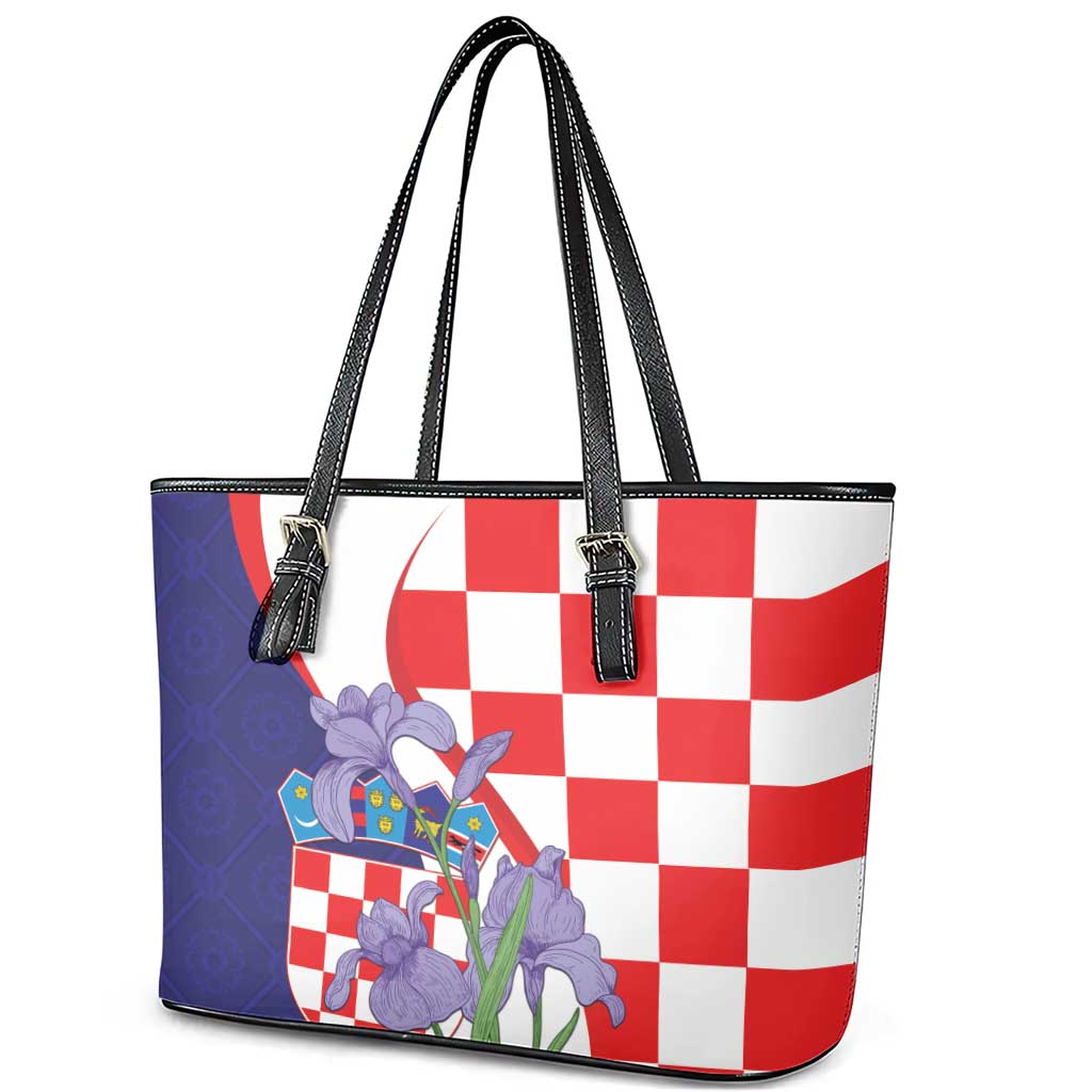 Croatia Hrvatska Checkerboard Leather Tote Bag Coat Of Arms With Iris Croatica