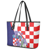 Croatia Hrvatska Checkerboard Leather Tote Bag Coat Of Arms With Iris Croatica