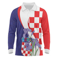 Croatia Hrvatska Checkerboard Long Sleeve Polo Shirt Coat Of Arms With Iris Croatica