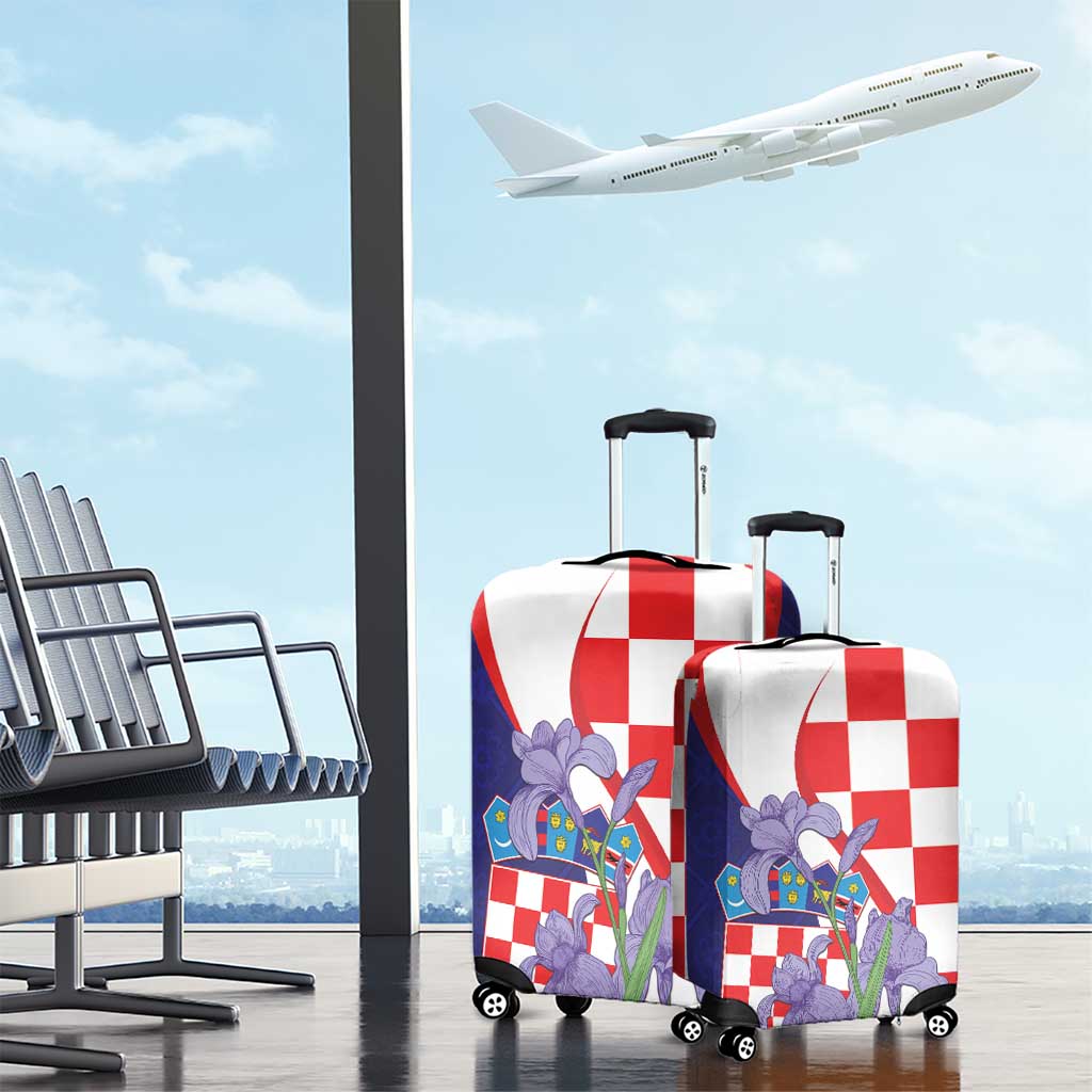 Croatia Hrvatska Checkerboard Luggage Cover Coat Of Arms With Iris Croatica