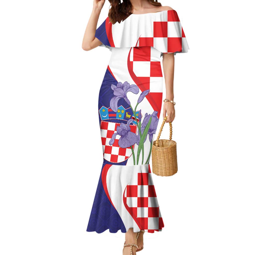 Croatia Hrvatska Checkerboard Mermaid Dress Coat Of Arms With Iris Croatica