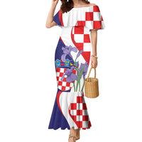 Croatia Hrvatska Checkerboard Mermaid Dress Coat Of Arms With Iris Croatica
